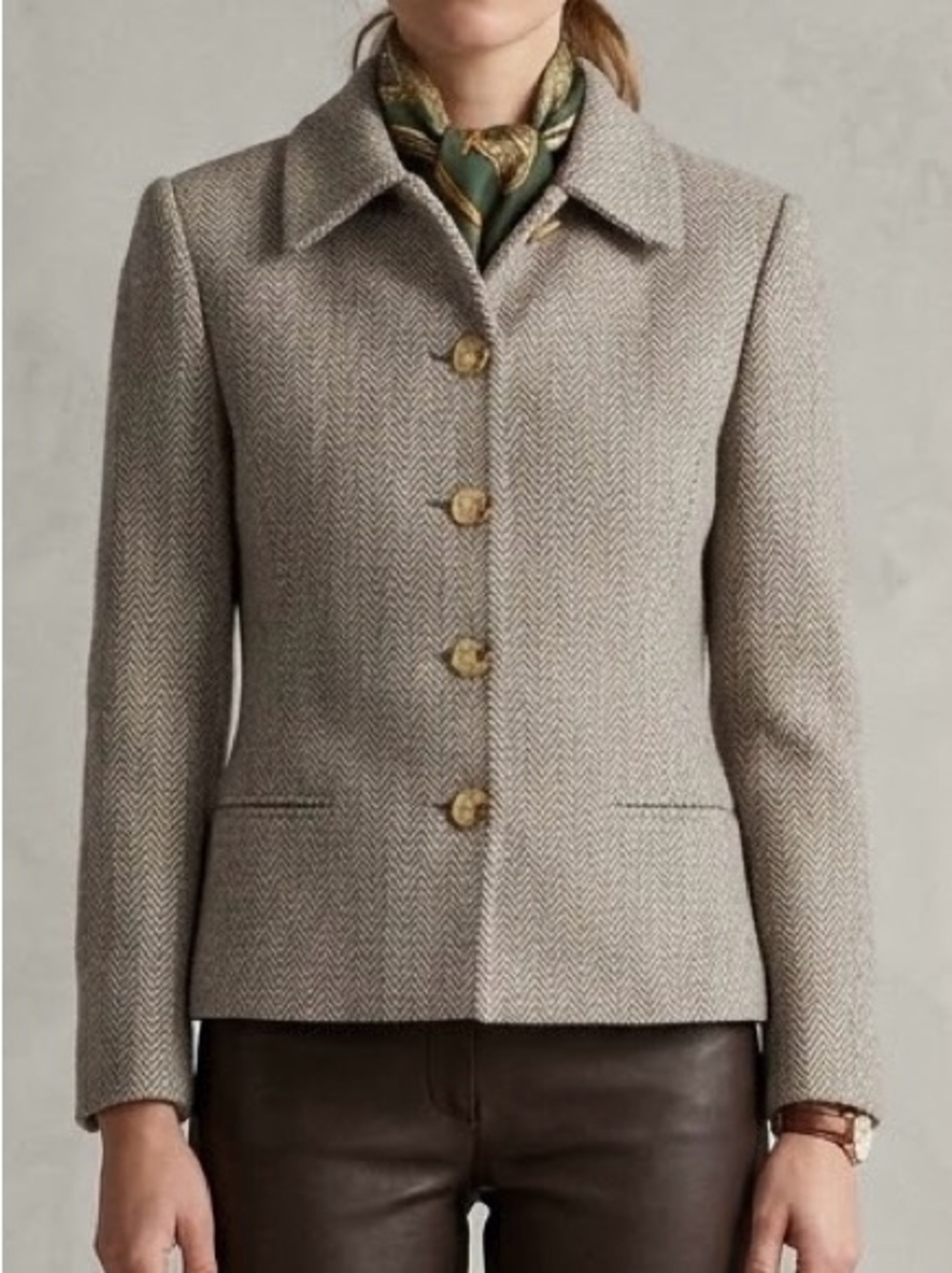 LAUREN RALPH LAUREN Vintage Herringbone Wool Short Coat Jacket Gray Size 4